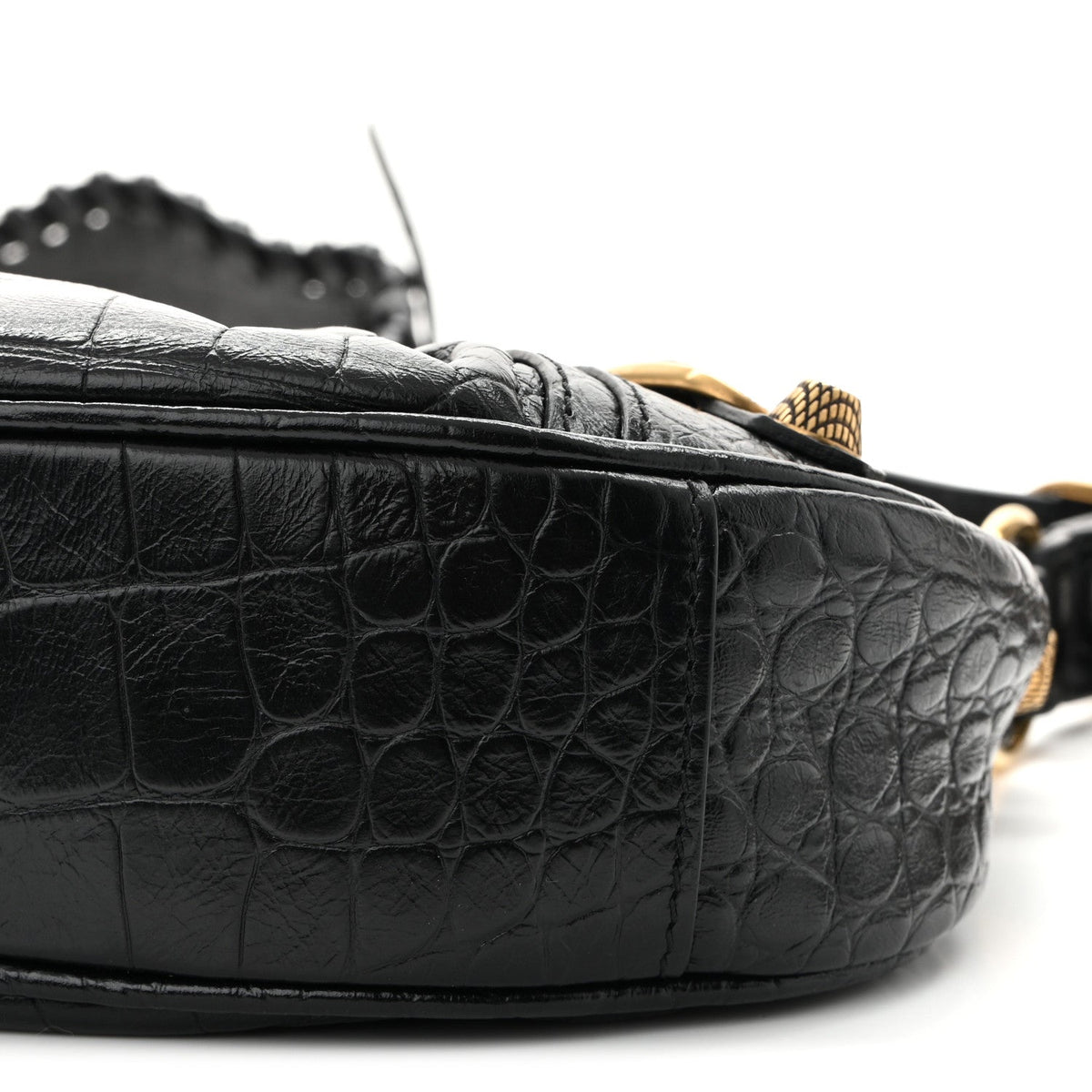 Extra Supple Calfskin Crocodile Embossed Le Cagole Shoulder Bag XS Black
