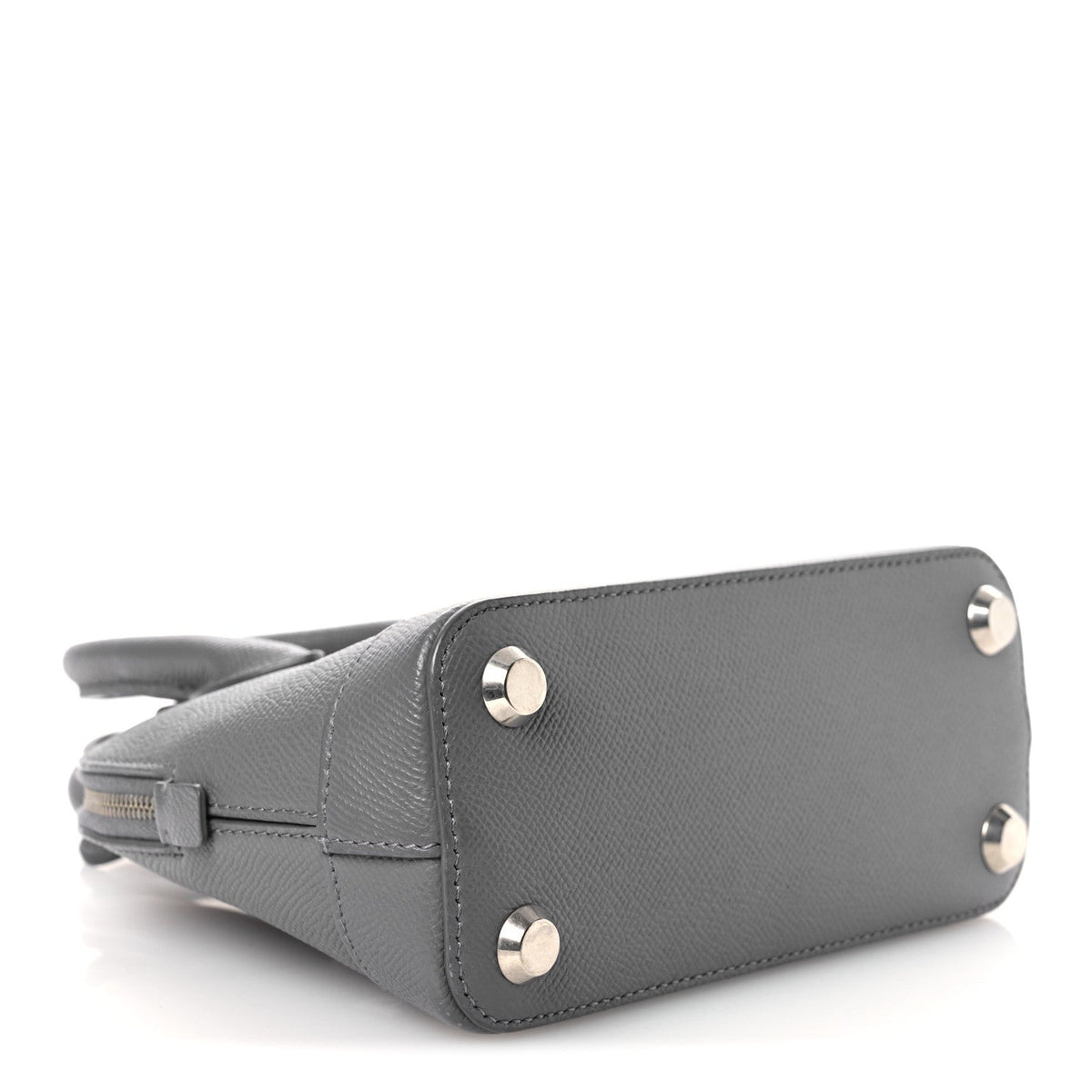 Signature Grained Calfskin Logo XXS Ville Top Handle Bag Gris Perle Fonce White