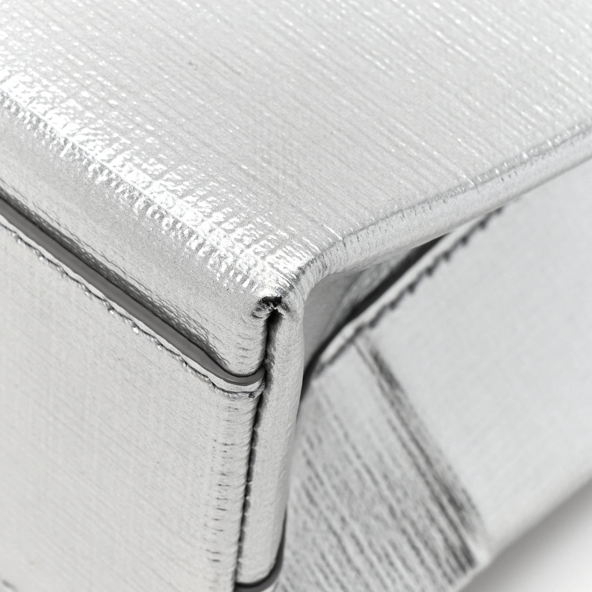 Metallic Squared Calfskin Logo North South Shopper Tote XXS Silver