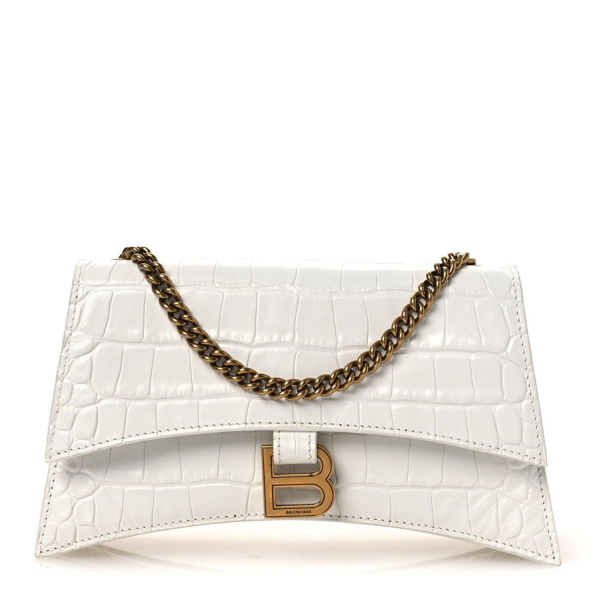 Calfskin Crocodile Embossed Small Crush Chain Bag White