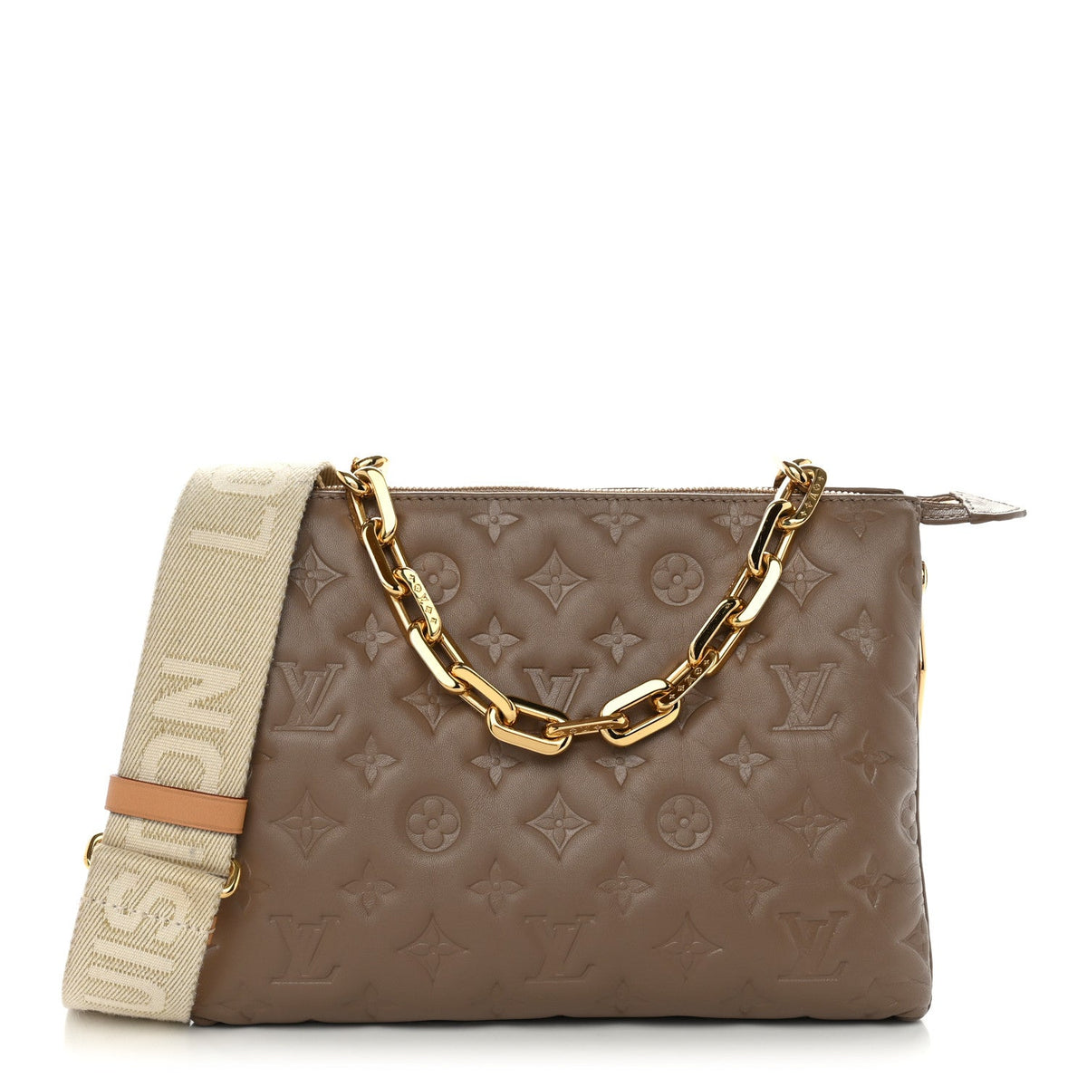 Lambskin Embossed Monogram Coussin PM Taupe