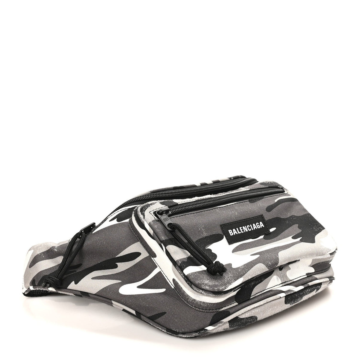 Distressed Nylon Canvas Camo Logo Explorer Beltpack Black White Gray