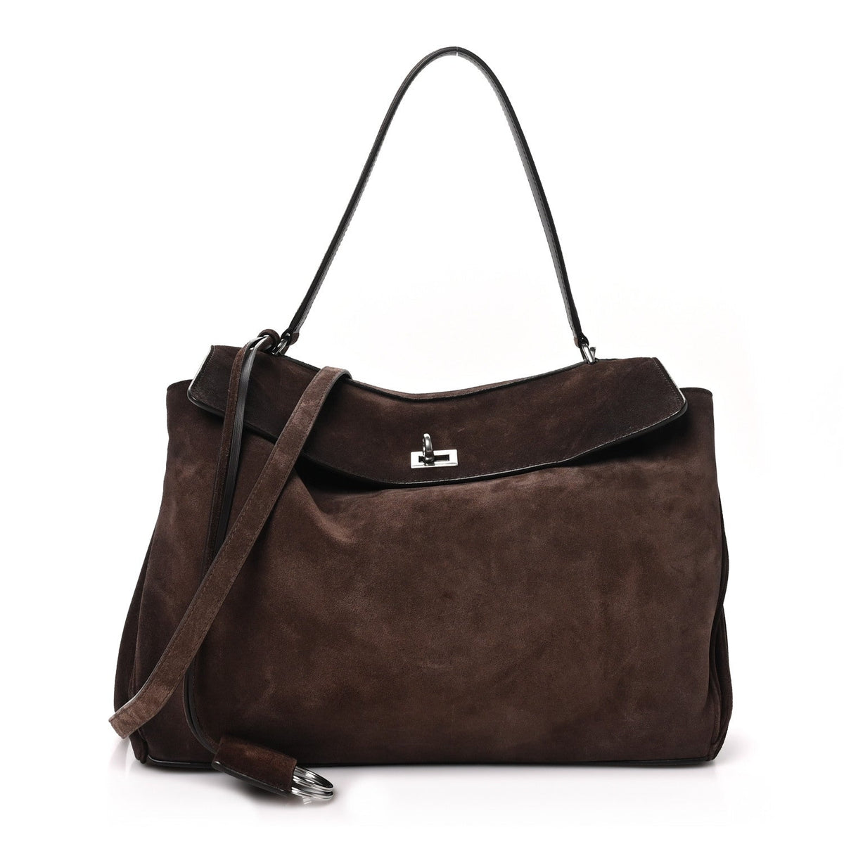 Waxed Suede Calfskin Medium Rodeo Top Handle Handbag Light Espresso