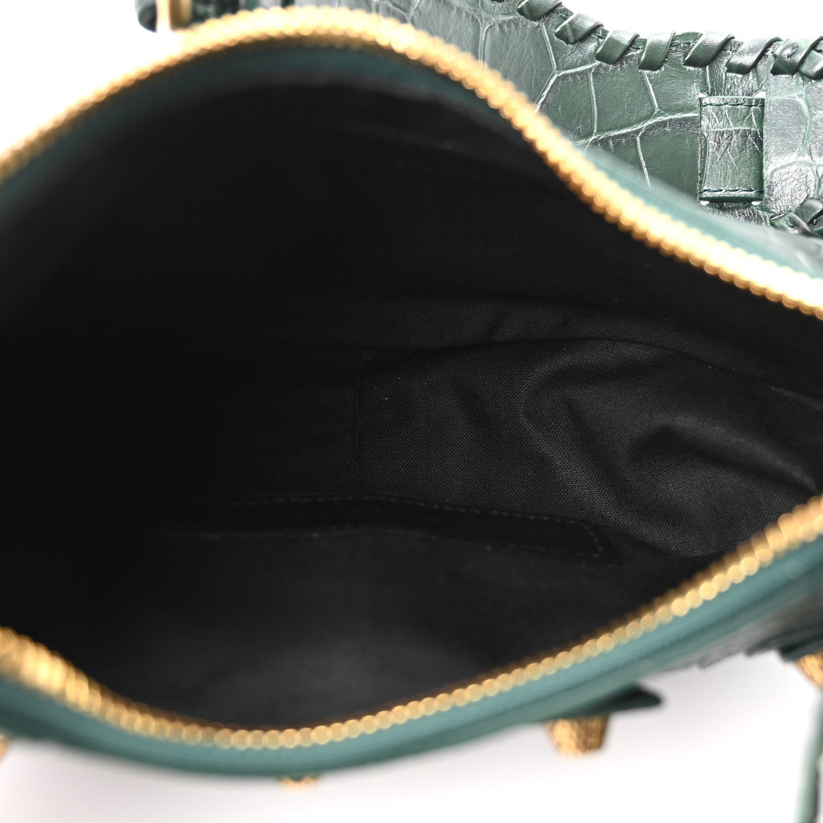 Extra Supple Calfskin Crocodile Embossed Le Cagole Shoulder Bag XS Forest Green