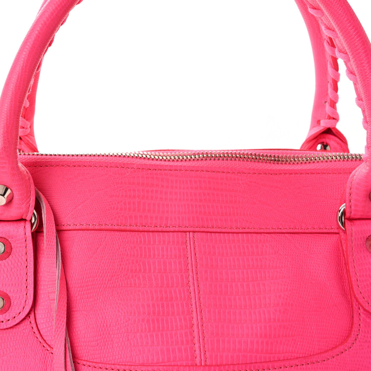 Calfskin Lizard Embossed Silver Hardware Work Rose Fluo
