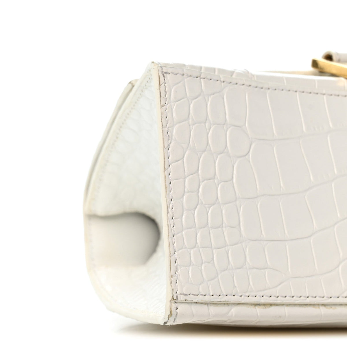 Calfskin Crocodile Embossed Small Hourglass Top Handle Bag White