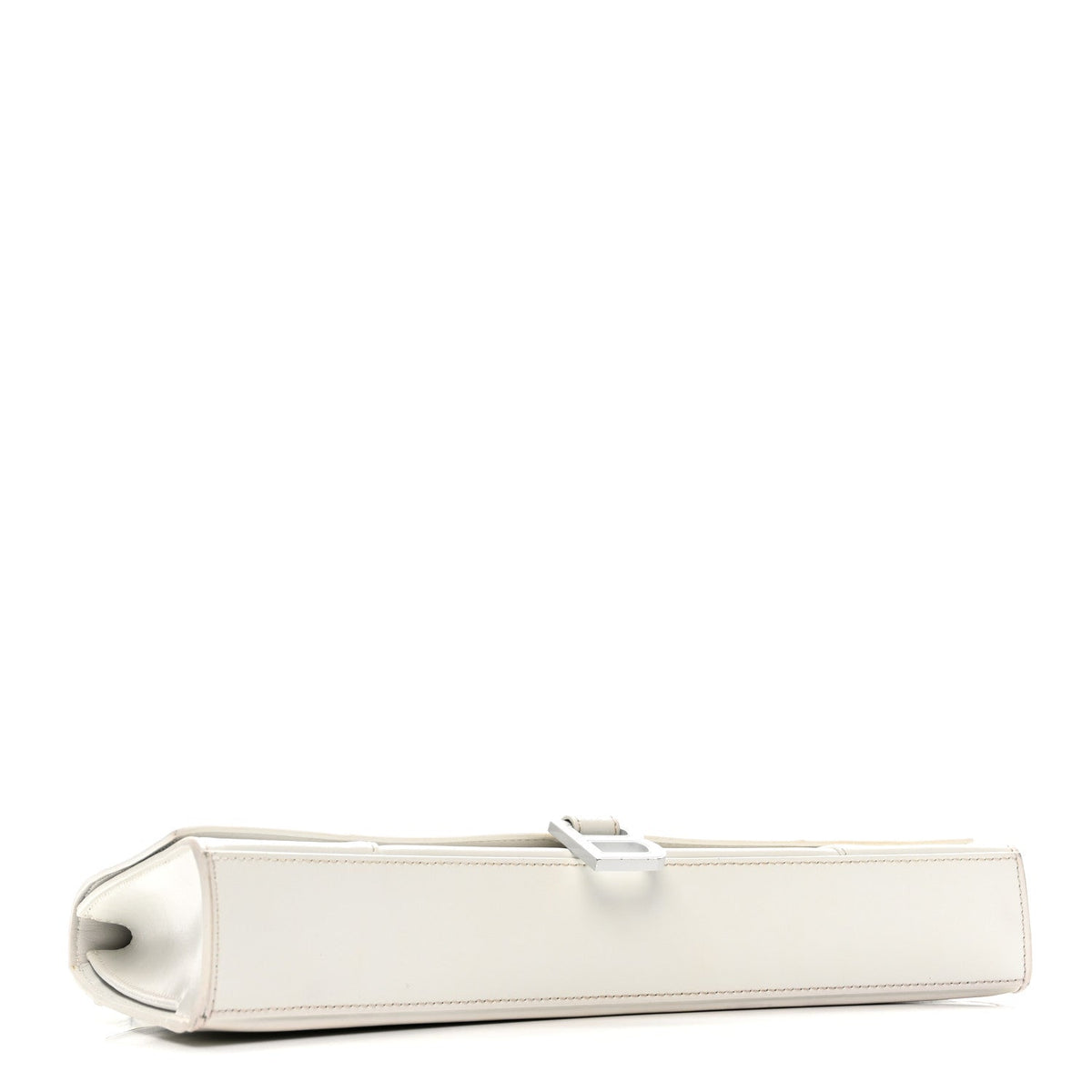 Shiny Box Calfskin Tonal B Hourglass Stretch Top Handle Bag White