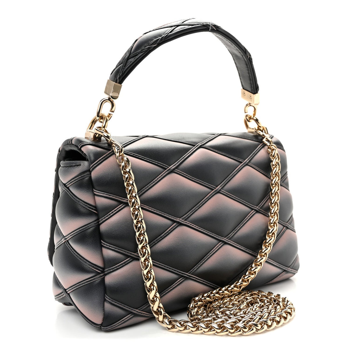 Lambskin Malletage Top Handle GO-14 MM Black Pink
