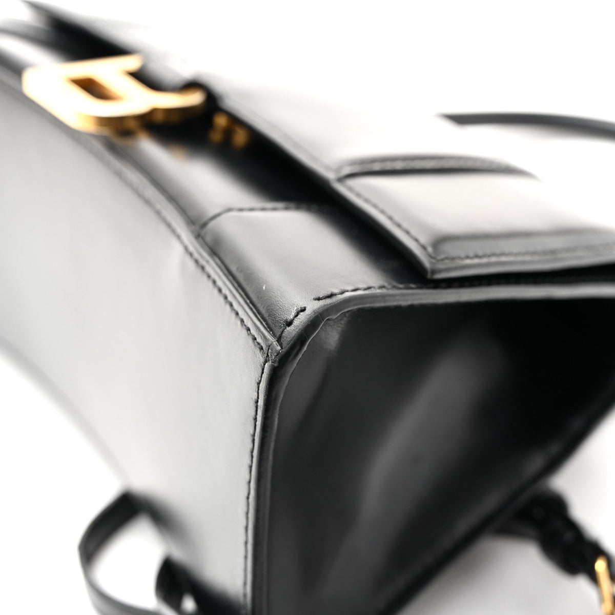 Shiny Box Calfskin Small Hourglass Top Handle Bag Black