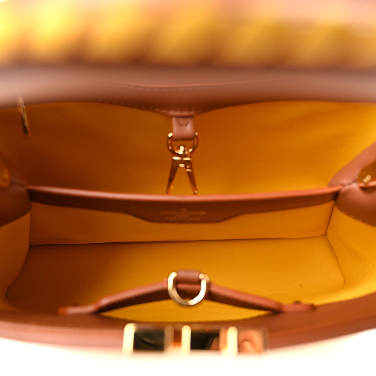 Canvas Calfskin Embroidered Braided Monogram Capucines BB Ecru Jaune