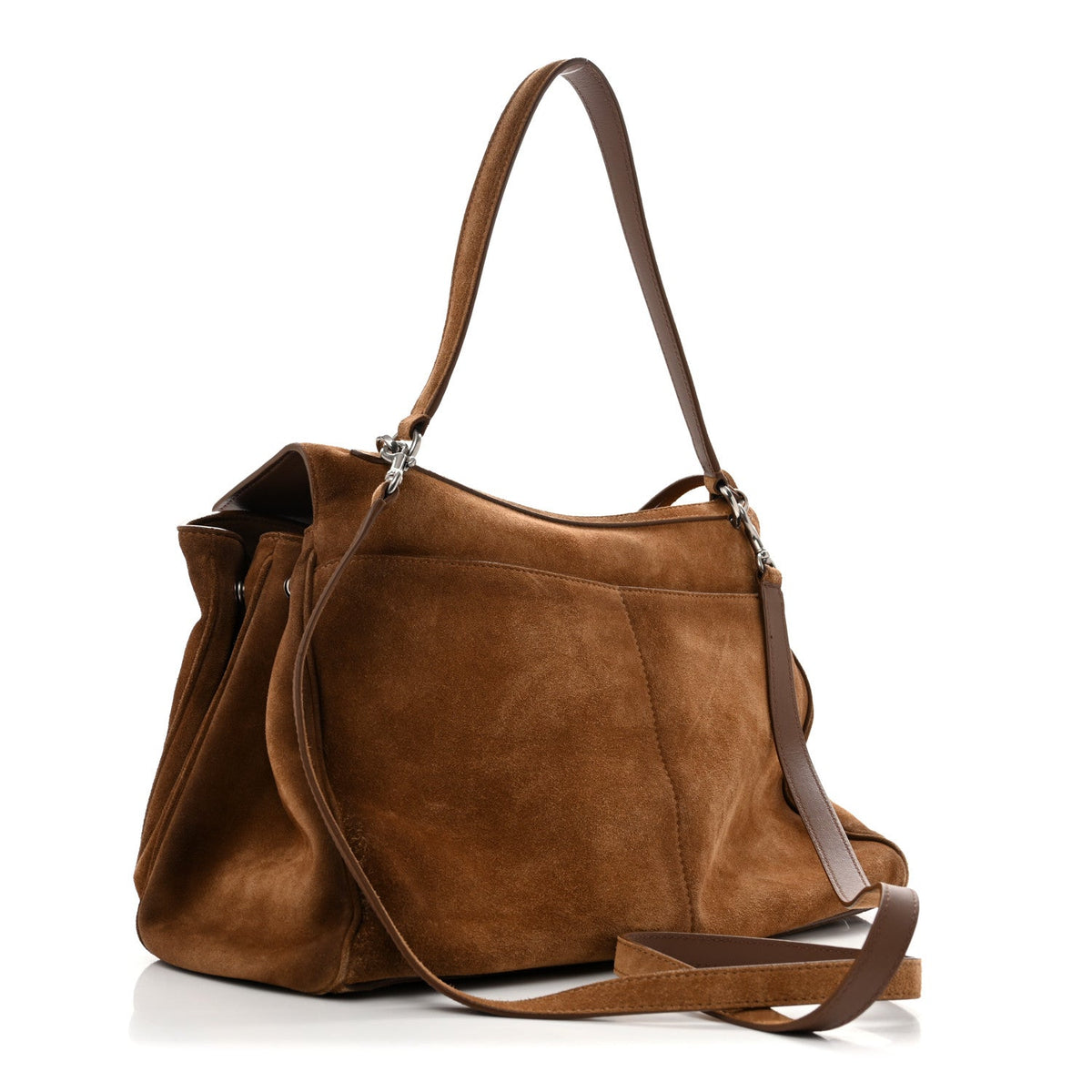Waxed Suede Calfskin Medium Rodeo Top Handle Handbag Camel