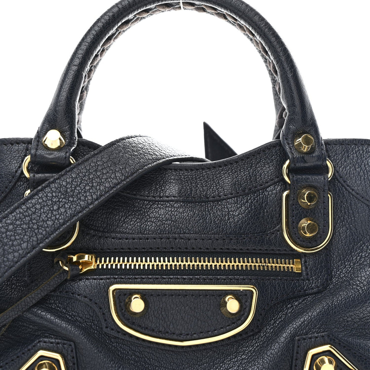 Chevre Gold Metallic Edge Hardware Mini City  Bleu Nuit Dark Sea