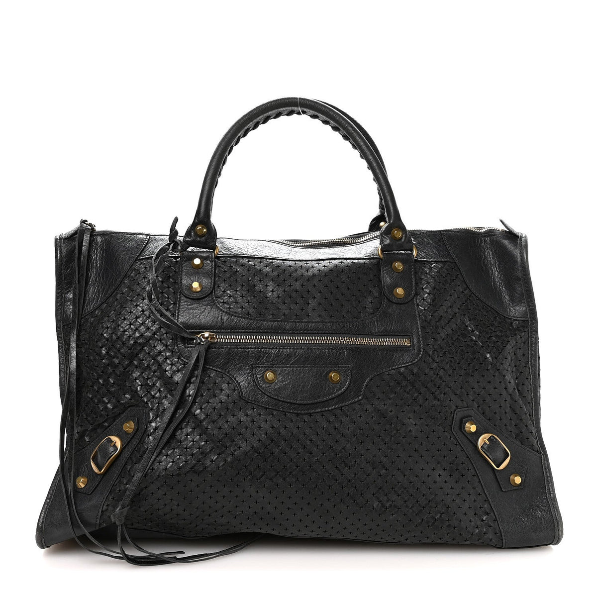 Agneau Laser Cut Cross Classic Gold Hardware Work Grey
