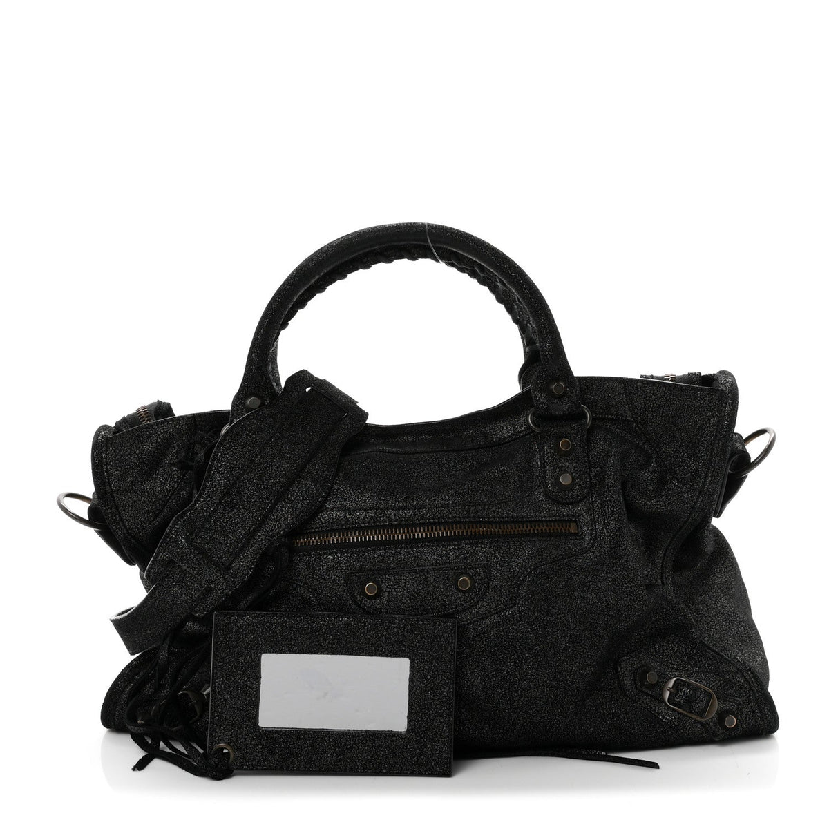 Metallic Craquele Calfskin Classic Hardware City Black