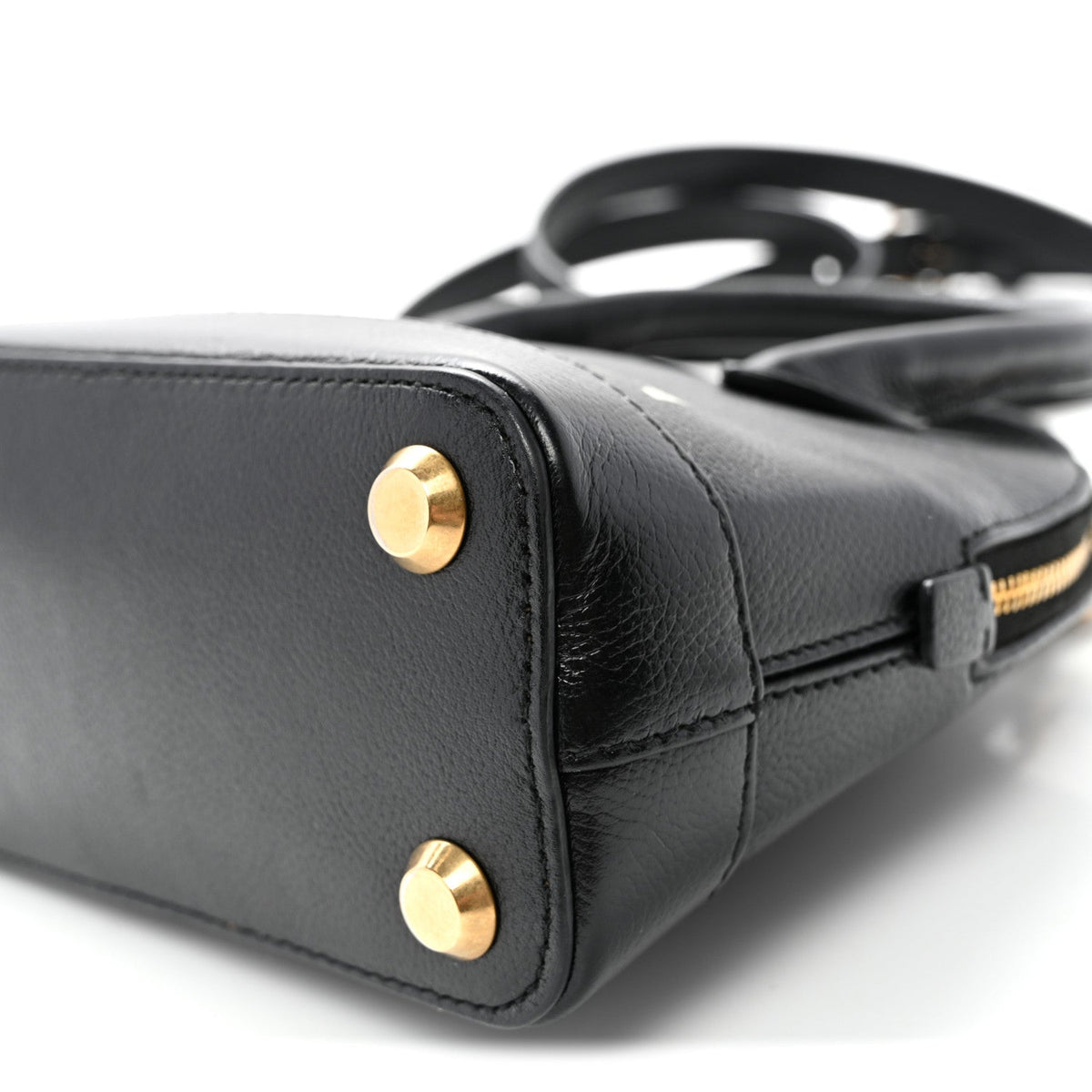 Signature Grained Calfskin Logo XXS Ville Top Handle Bag Black White