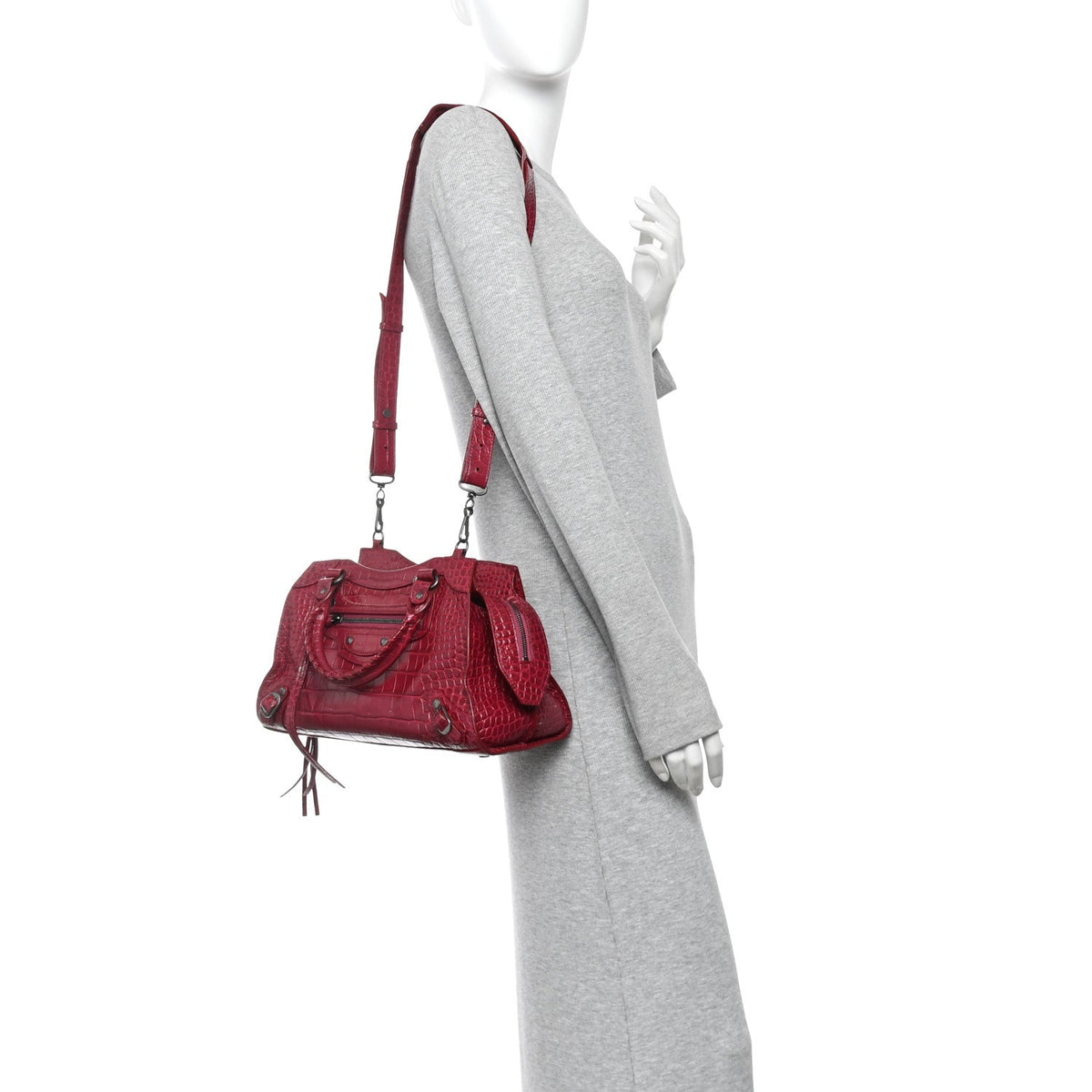 Calfskin Crocodile Embossed Neo Classic Silver Hardware S City Raspberry