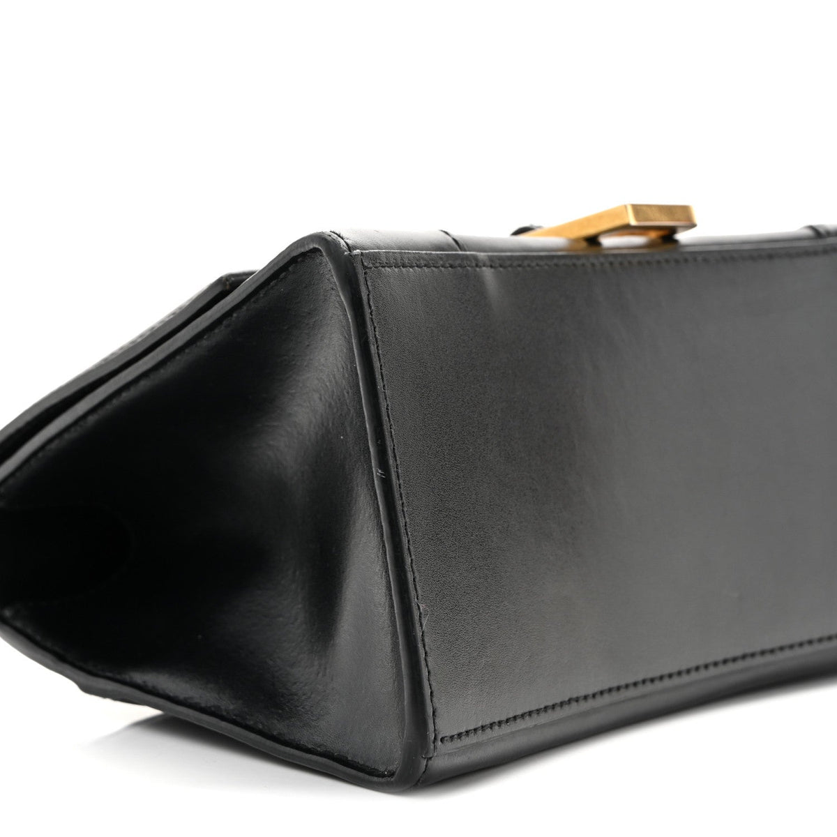 Shiny Box Calfskin Small Hourglass Top Handle Bag Black