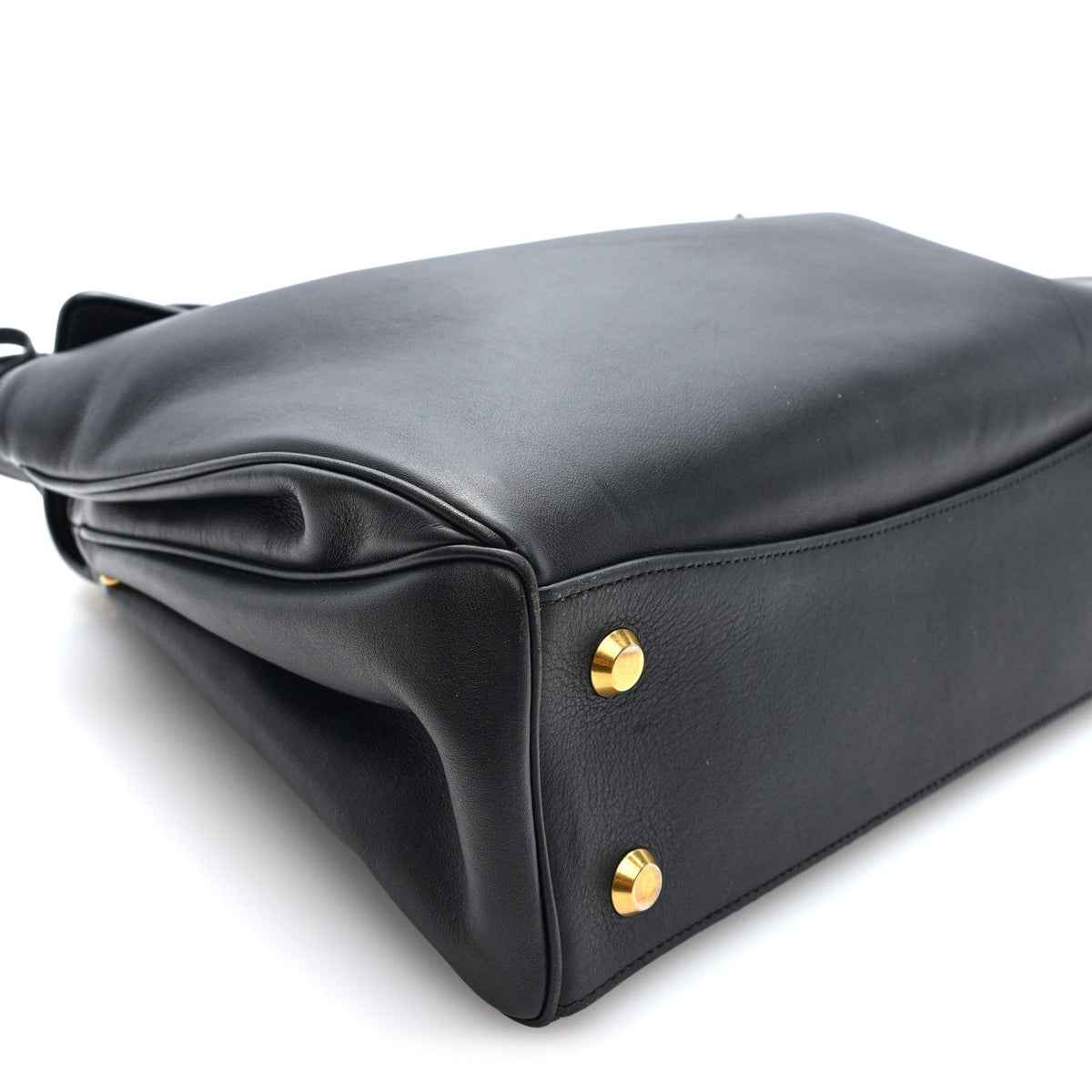 Natural Smooth Calfskin Medium Rodeo Top Handle Handbag Black