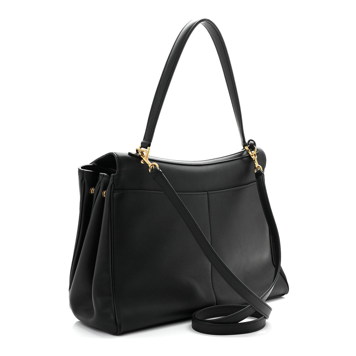 Natural Smooth Calfskin Medium Rodeo Top Handle Handbag Black