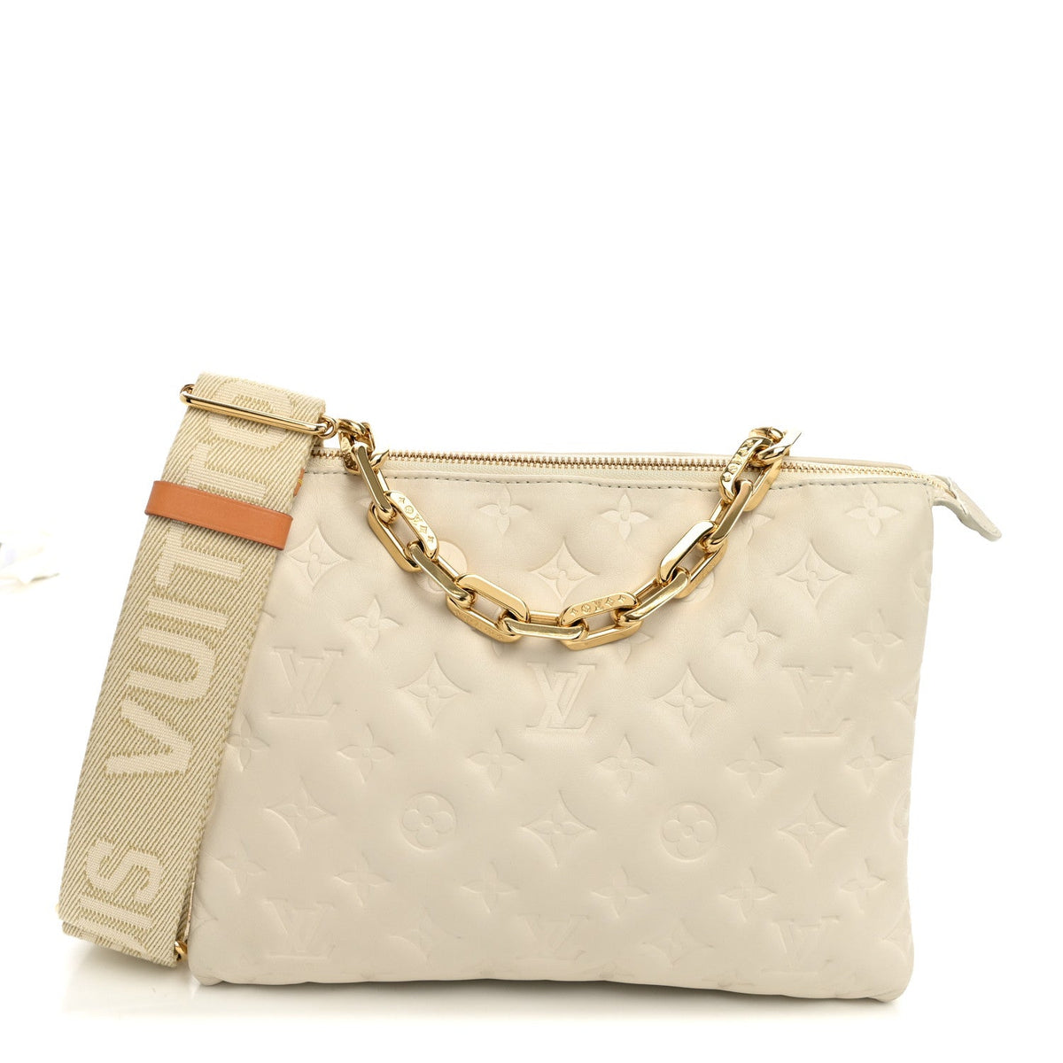 Lambskin Embossed Monogram Coussin PM Beige Cream