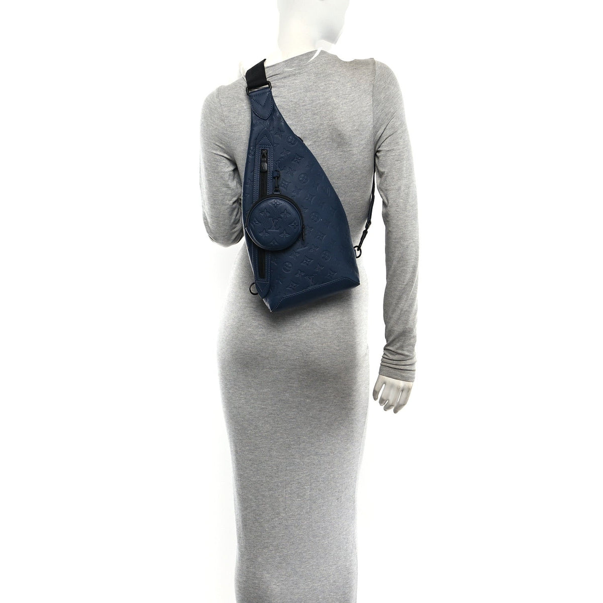 Calfskin Shadow Monogram Duo Slingbag Navy