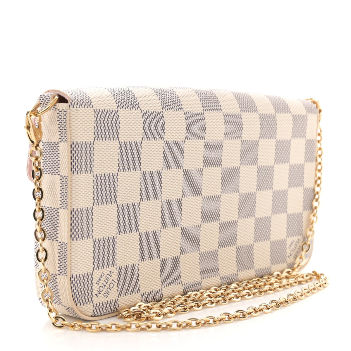 Damier Azur Pochette Felicie Chain Wallet Rose Ballerine