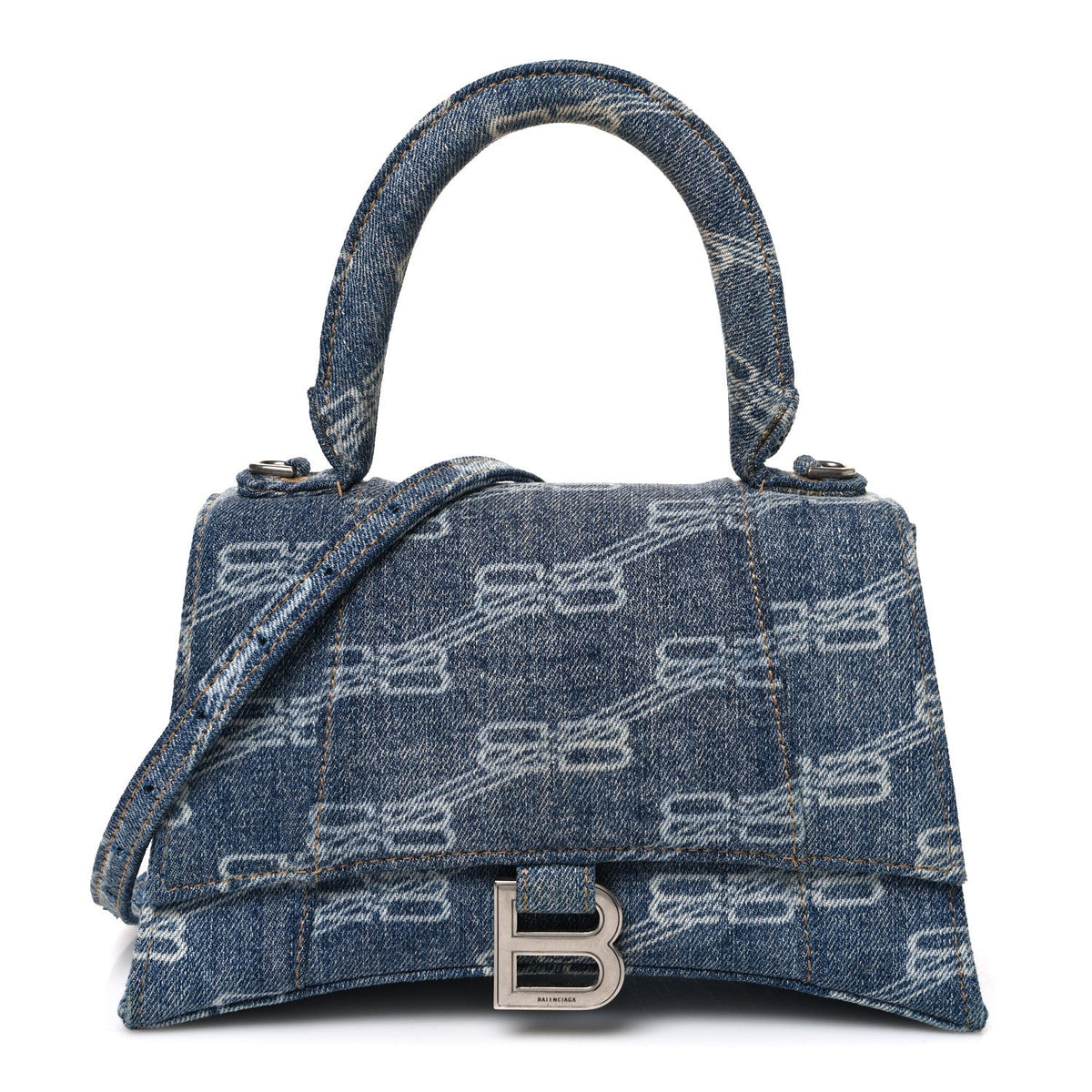 Denim BB Monogram Small Hourglass Top Handle Bag Blue