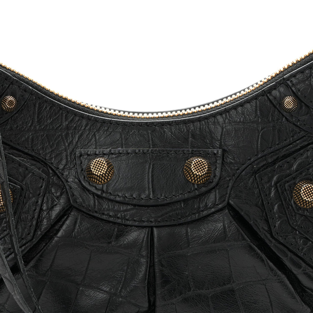 Extra Supple Calfskin Crocodile Embossed Le Cagole Shoulder Bag XS Black