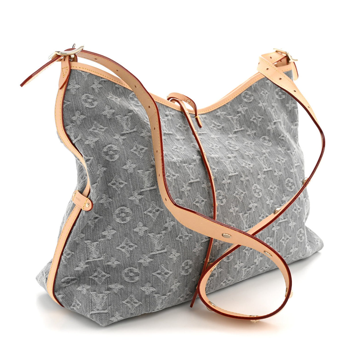 Monogram Denim CarryAll MM Washed Grey