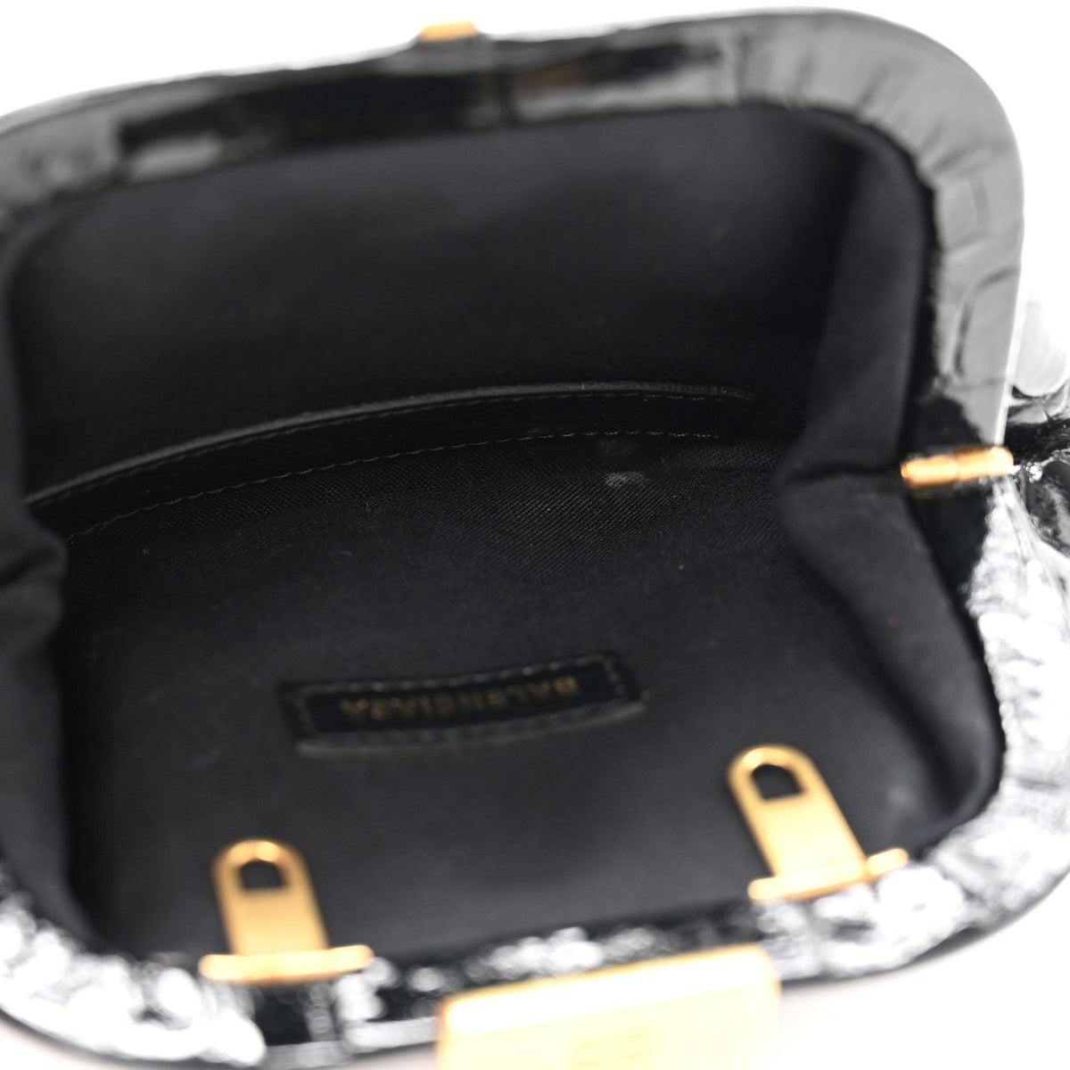 Shiny Supple Calfskin Logo Crocodile Embossed Cloud Coin Purse Black White