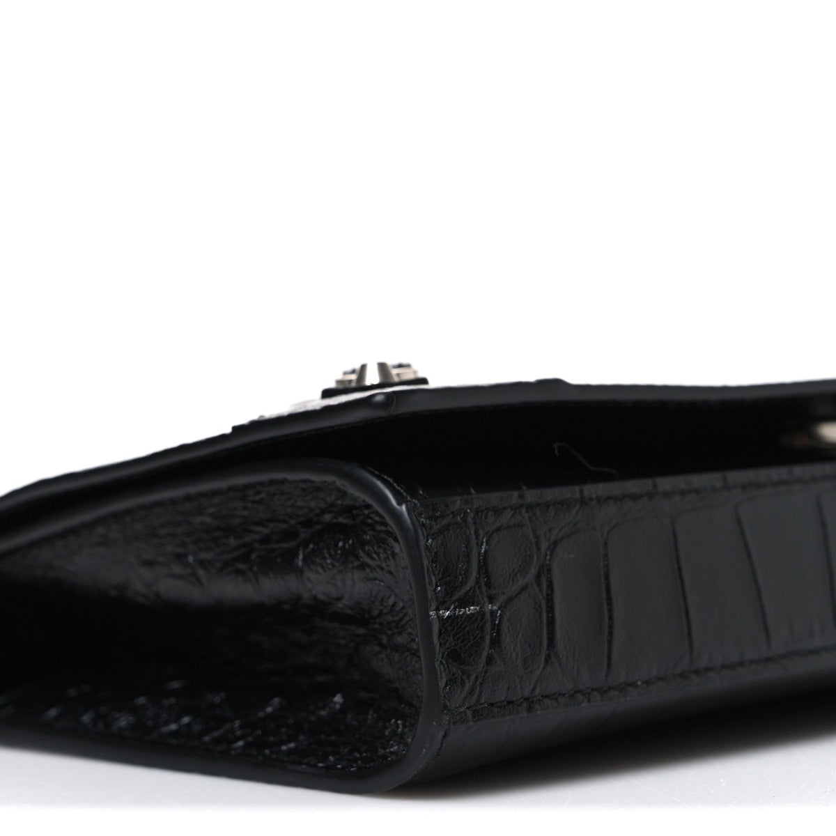 Crocodile Embossed Calfskin Classic Silver Hardware Le City Wallet On Chain Silver