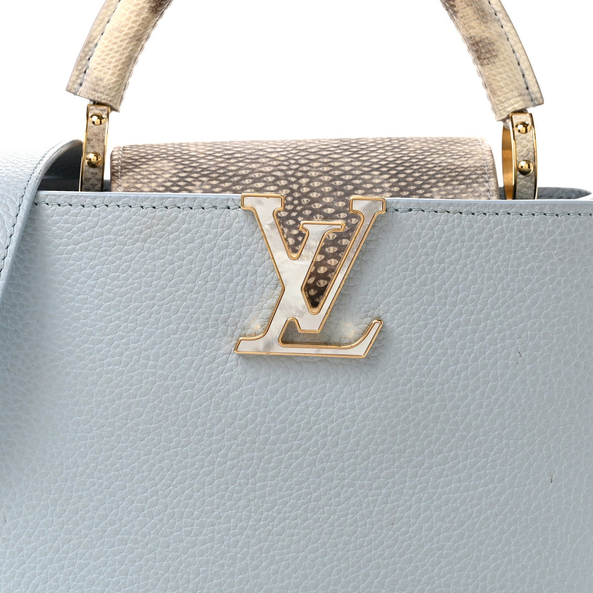Taurillon Snakeskin Capucines BB Olympe Blue