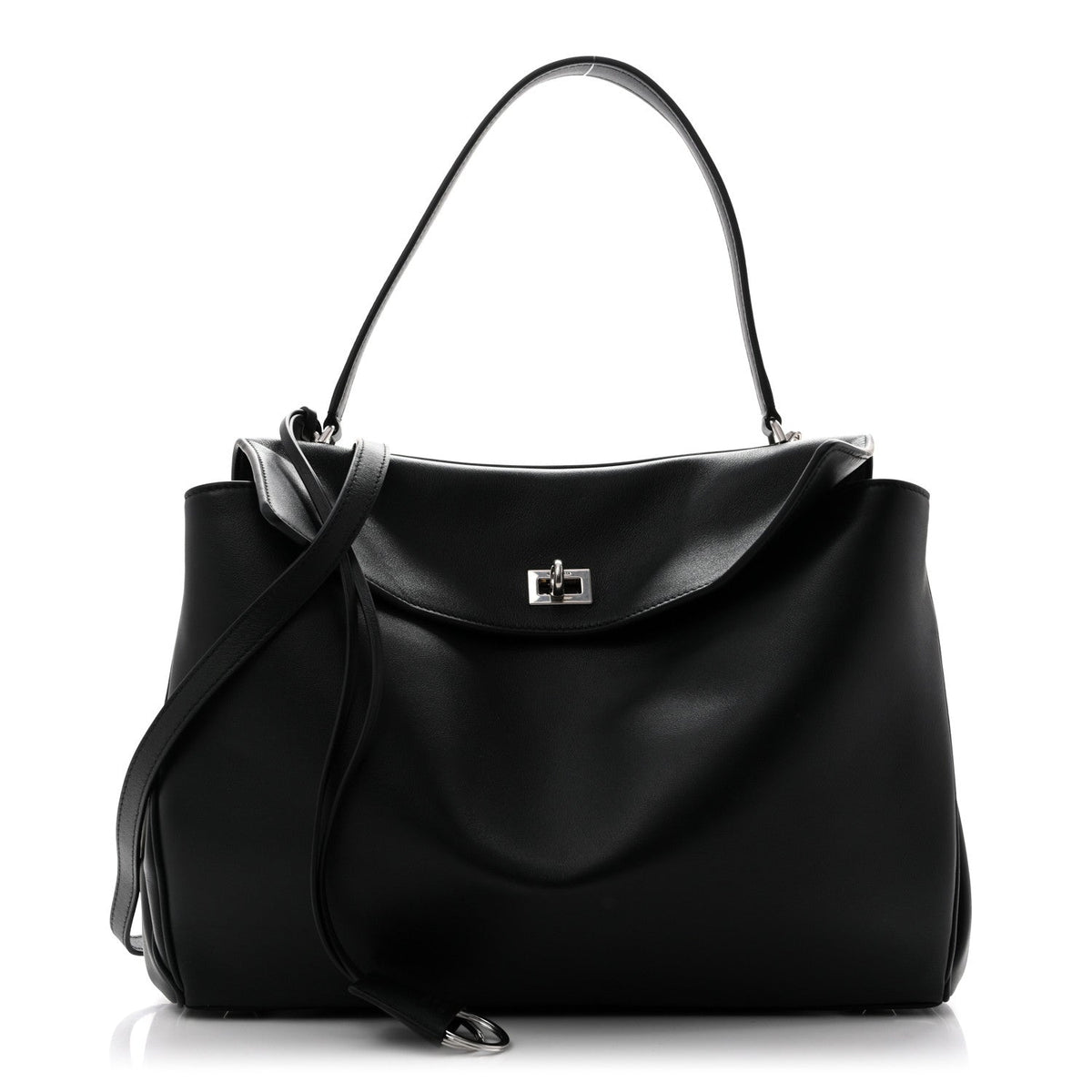 Natural Smooth Calfskin Medium Rodeo Top Handle Handbag Black