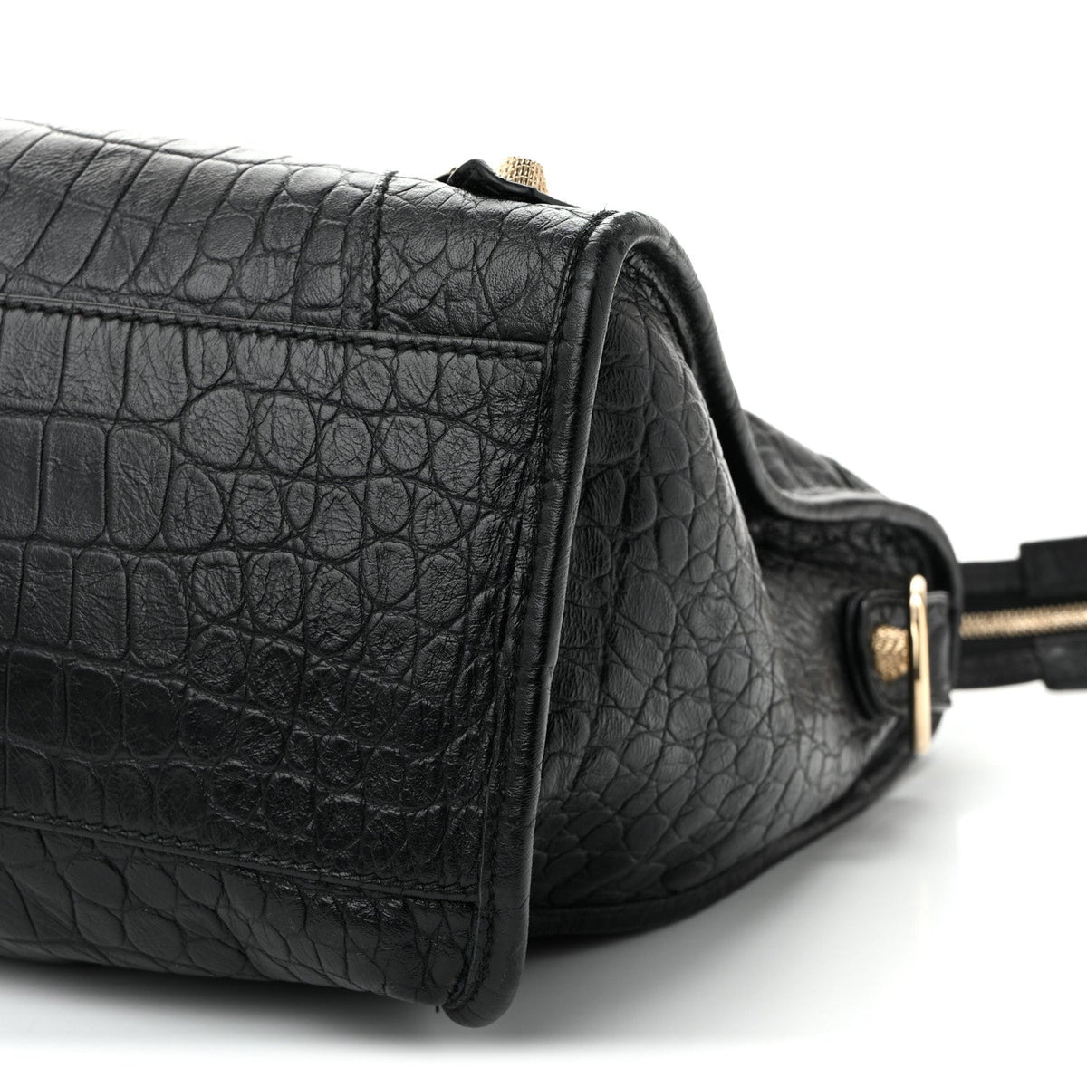 Calfskin Crocodile Embossed Giant 12 Gold Hardware City Black