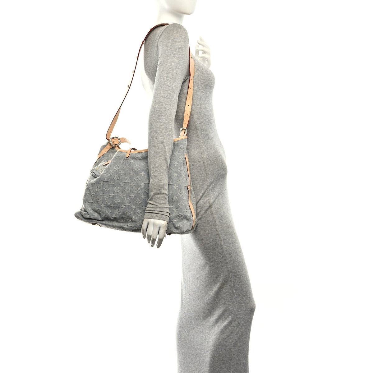 Monogram Denim CarryAll MM Washed Grey