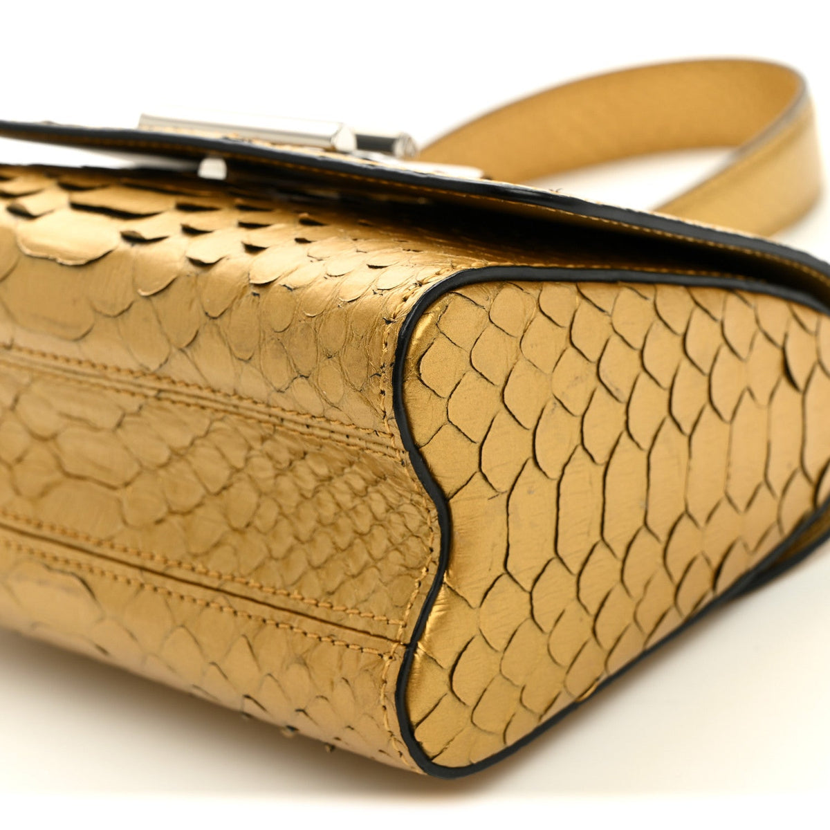 Metallic Snakeskin Twist Shoulder Bag PM Gold