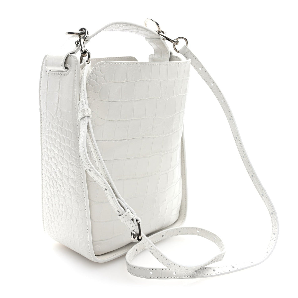 Calfskin Logo Crocodile Embossed XS Tool 2.0 North-South Tote White Black