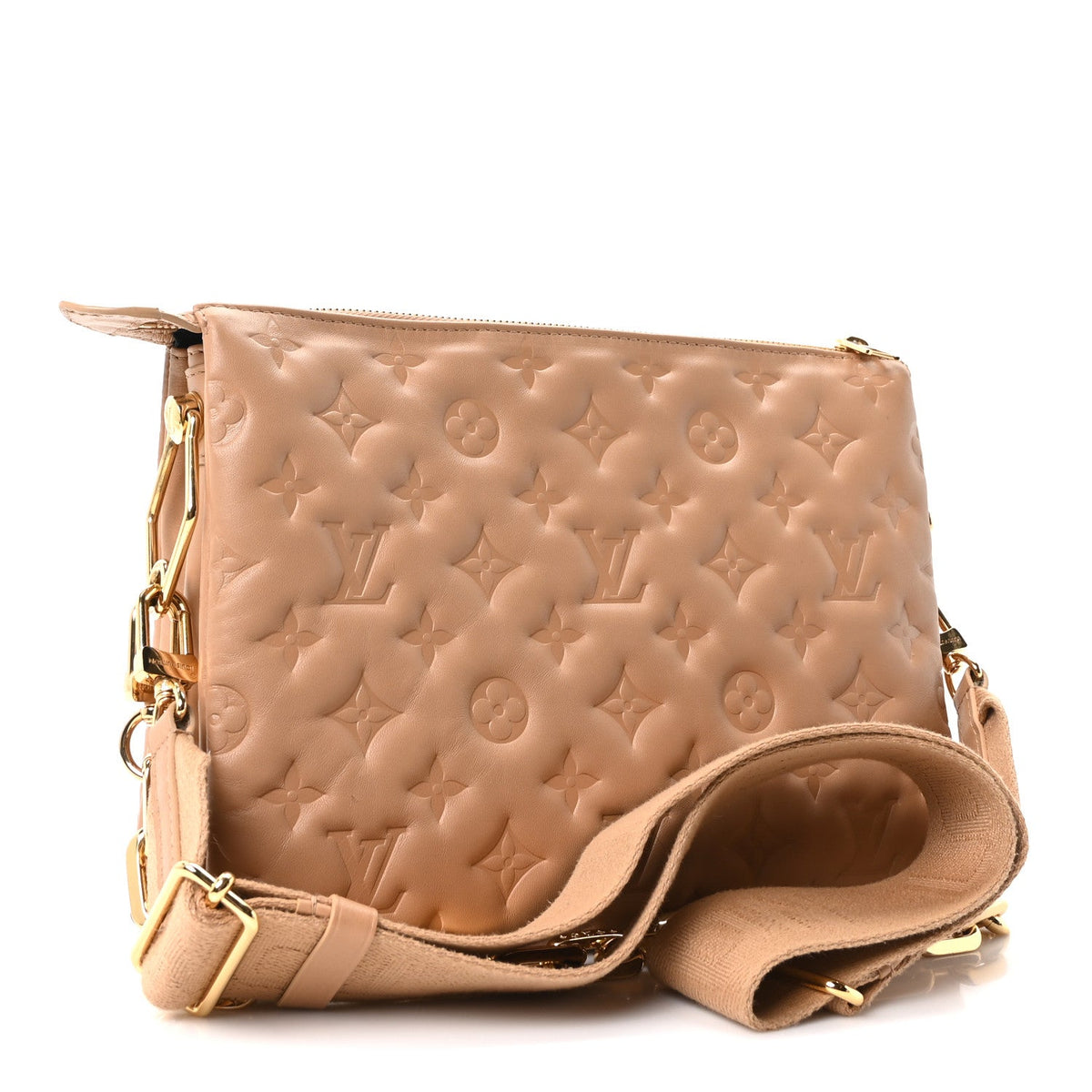 Lambskin Embossed Monogram Coussin PM Camel