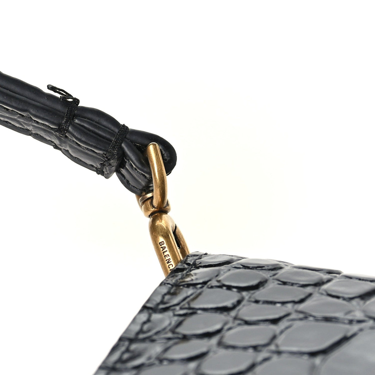 Shiny Calfskin Crocodile Embossed Hourglass Gusset Pouch Black