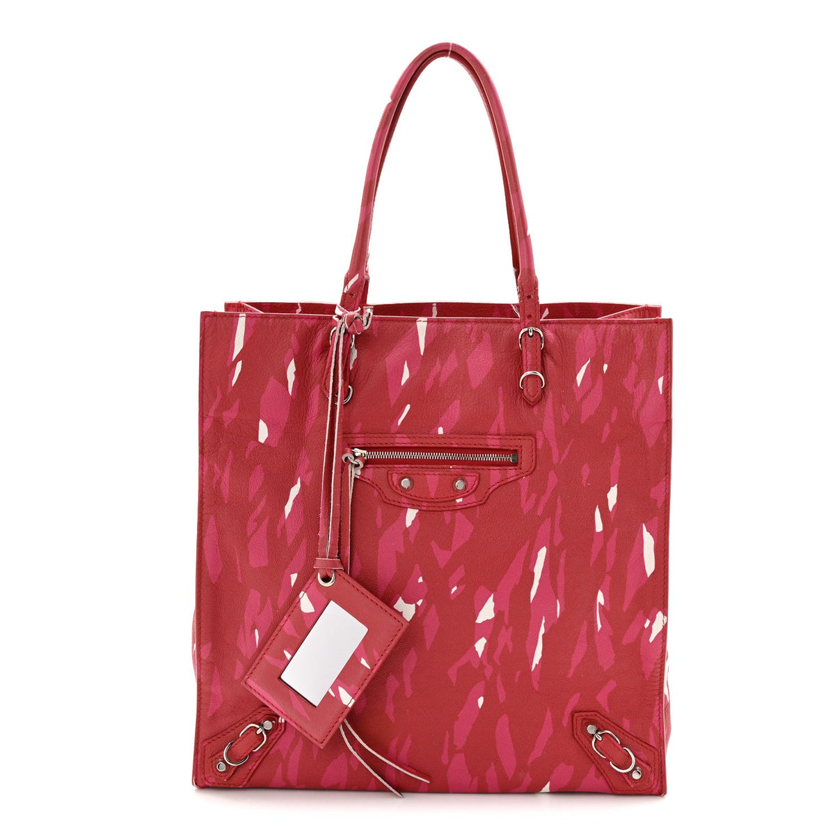 Supple Calfskin Printed Papier A5 Zip Around Tote Red Pink White