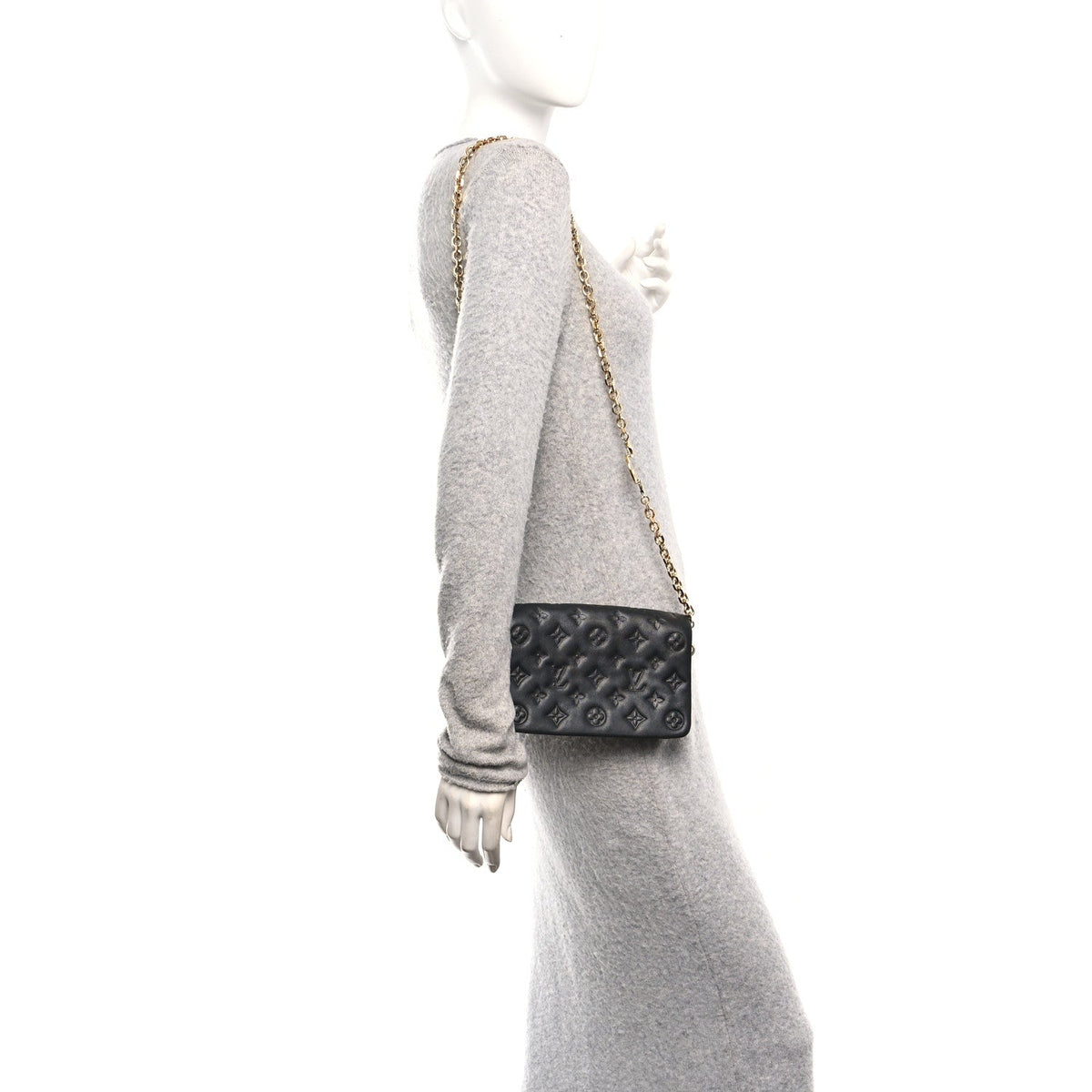 Lambskin Embossed Monogram Pochette Coussin Black