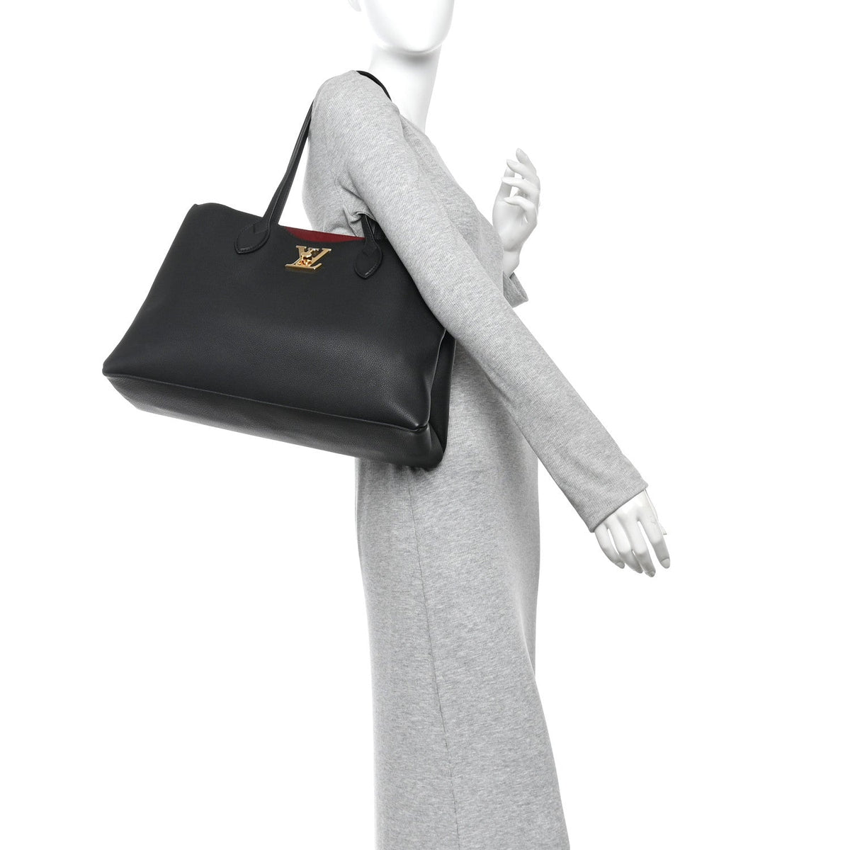 Grained Calfskin Lockme Shopper Black
