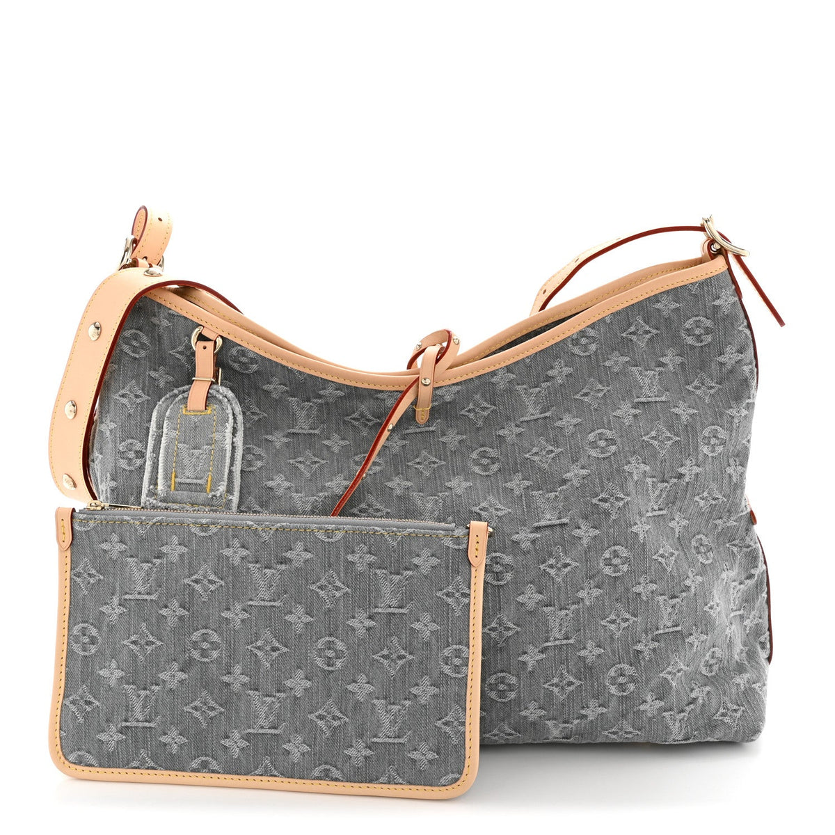 Monogram Denim CarryAll MM Washed Grey