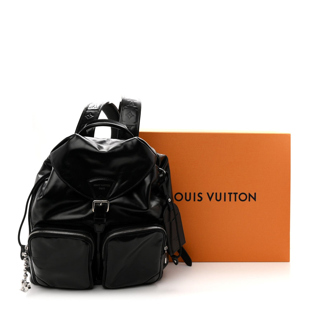 Shiny Calfskin Montsouris Cargo Backpack Black