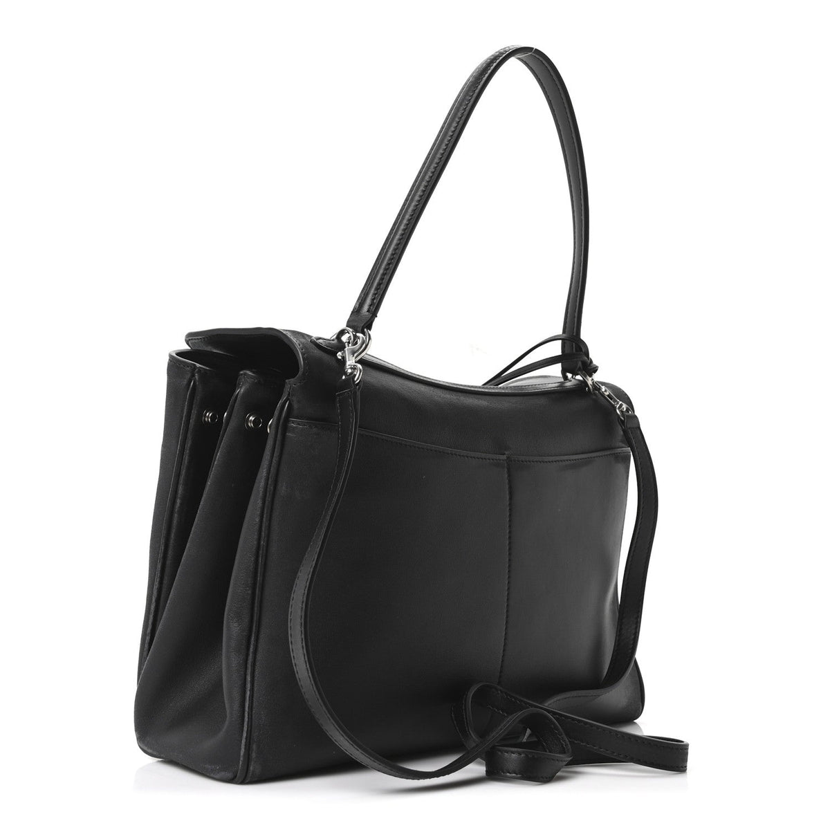 Natural Smooth Calfskin Medium Rodeo Top Handle Handbag Black