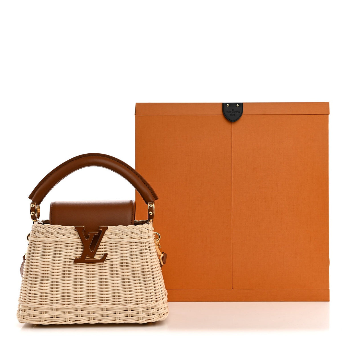 Rattan Calfskin Capucines Mini Brown