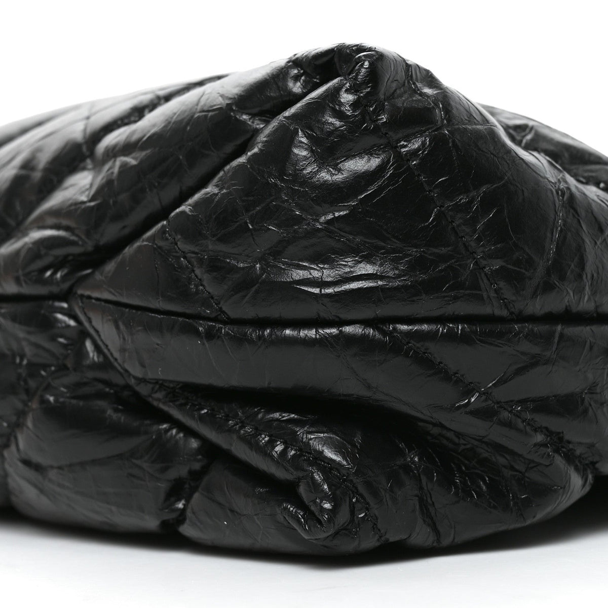 Crushed Calfskin Quilted Crush Small Tote Bag Black