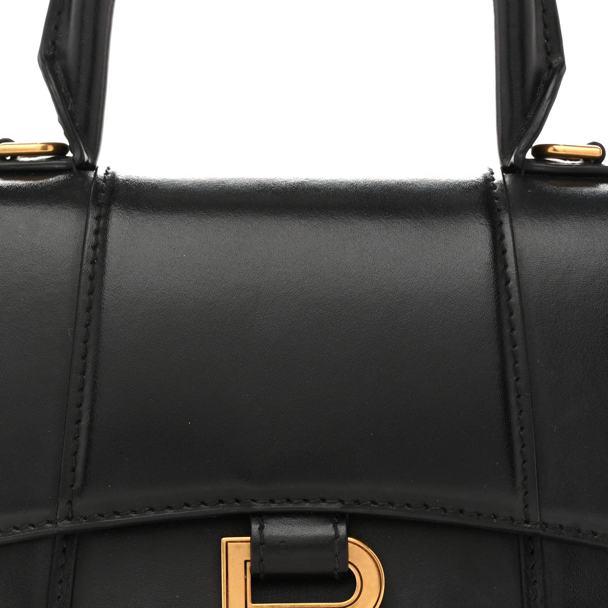 Shiny Box Calfskin Hourglass Top Handle Bag XS Black