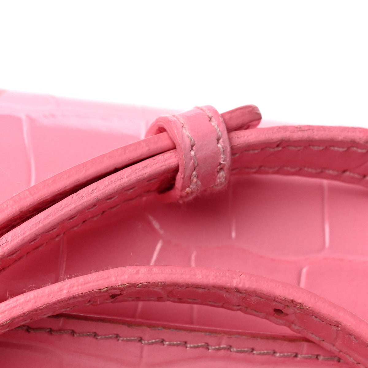 Shiny Calfskin Crocodile Embossed Hourglass Top Handle Bag XS Sweet Pink