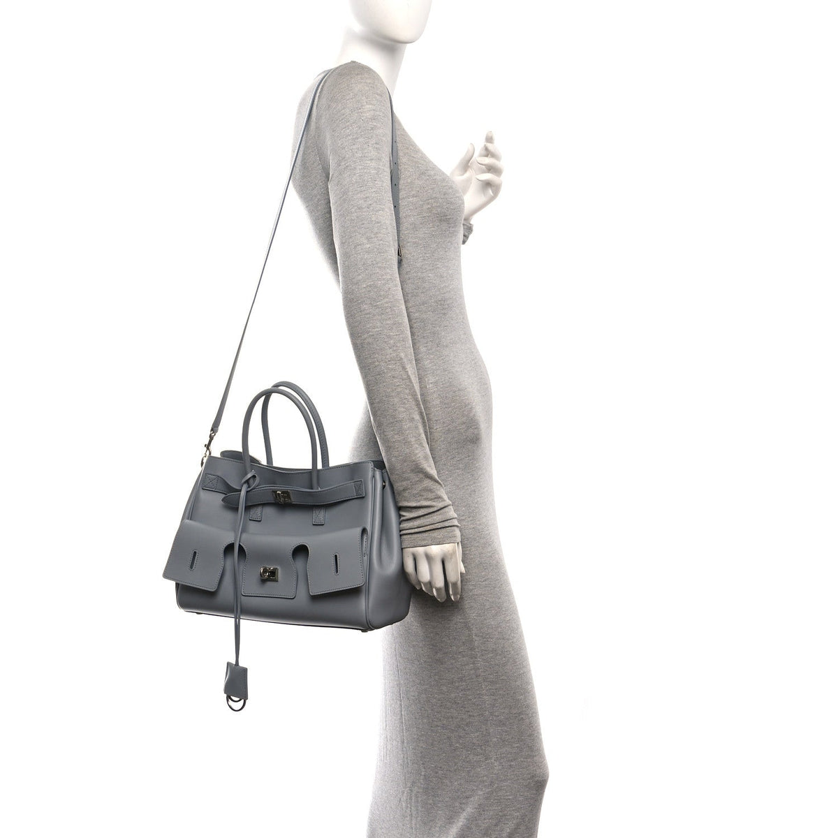 Smooth Calfskin Small Bel Air Carry All Bag Cloud Grey